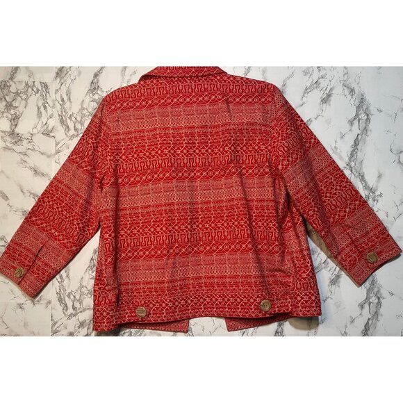 First Issue At Liz Claiborne Co Women's  Jacket XL  Red & Gold Patterned Cotton - Picture 2 of 6